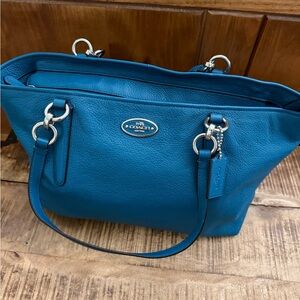 Coach Blue Leather Tote with Silver Hardware
